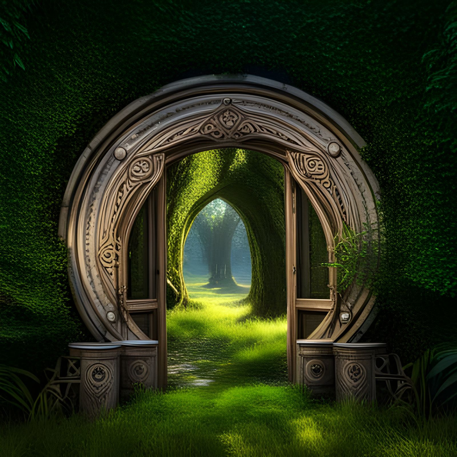 Round, living celtic framework, with highly detailed door in...