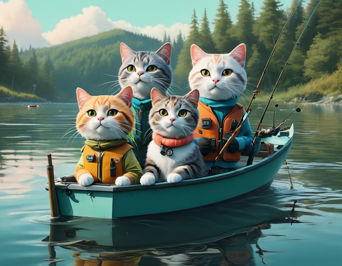 Cats Fishing on the Lake  by @KBunny001