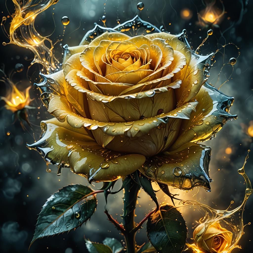 “Photorealistic Surreal glowing magical glowing yellow rose ...