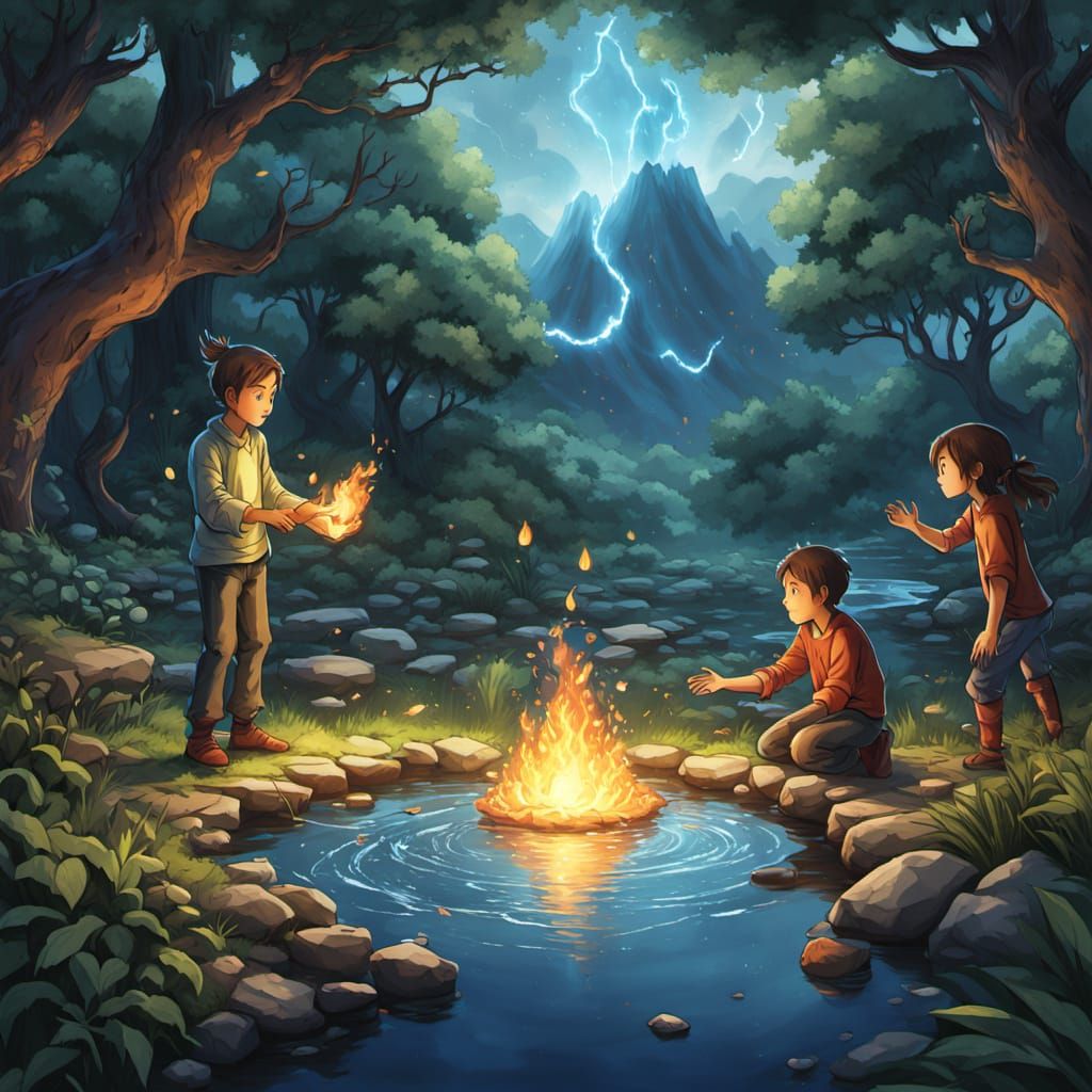 Child's Enchanting Encounter with Elemental Beings
