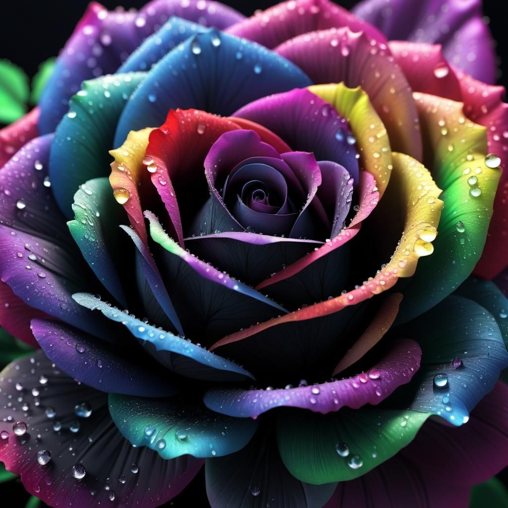 3d anime of a black rose, with eyes in every petal. Drops of...