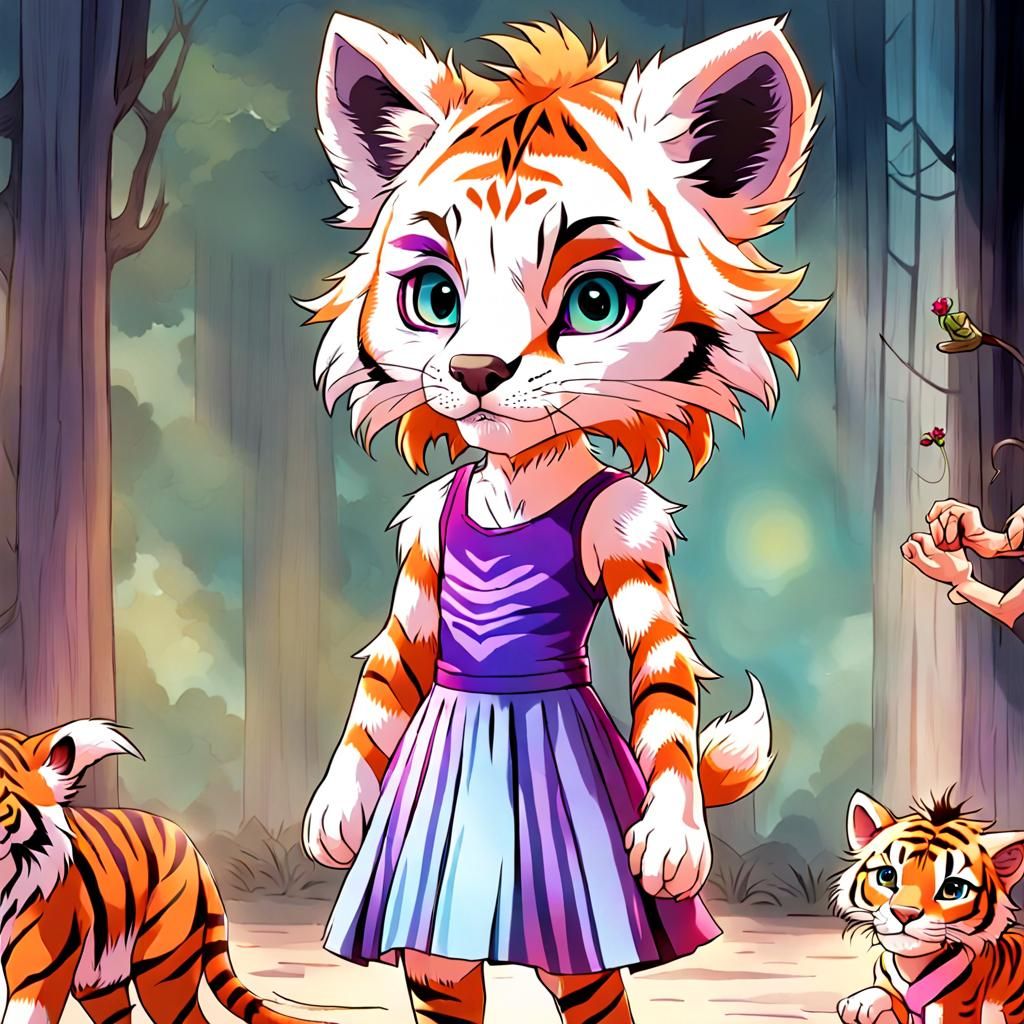 A female white yellowed nine-year-old anthropomorphic stripe...