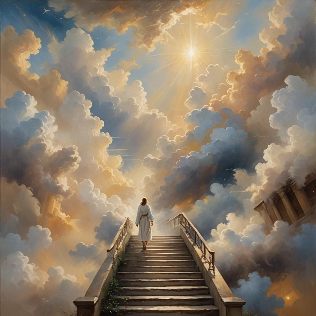 Celestial Staircase Ascending into Heaven, Oil Painting