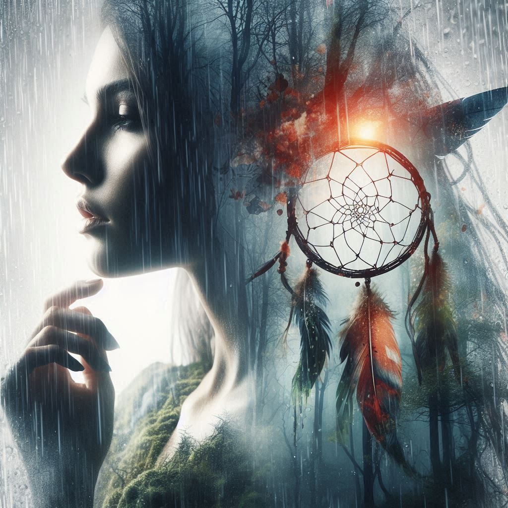 double exposure beautiful fantasy DALL-E 3 portrait landscape..