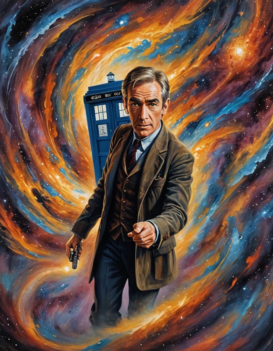 (MICHAEL JAYSTON AS DOCTOR WHO WITH TARDIS IN TIME VORTEX NE...