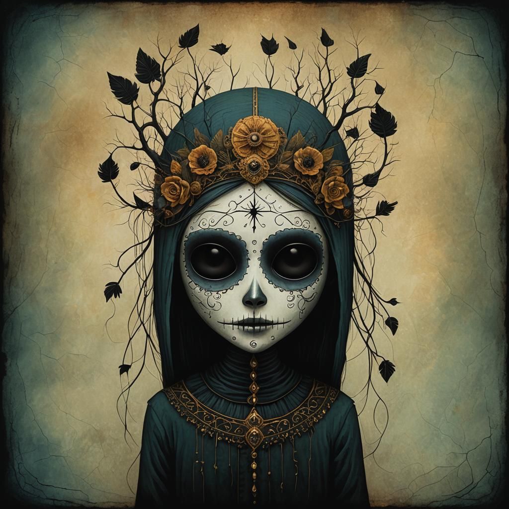 Girl with Death Mask (She Plays Alone) in the Style of Andy Kehoe - AI ...