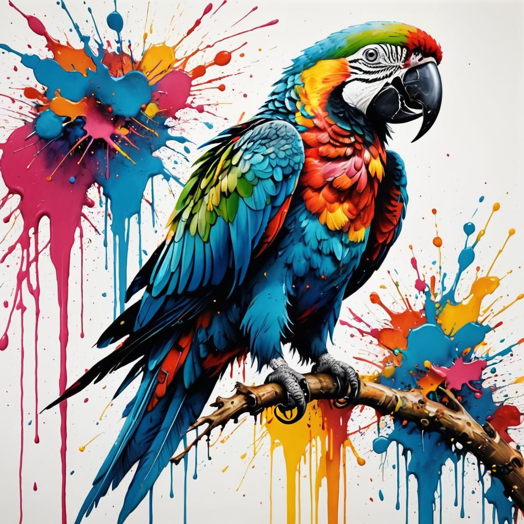 Colorful Parrot in Abstract Expressionism Style