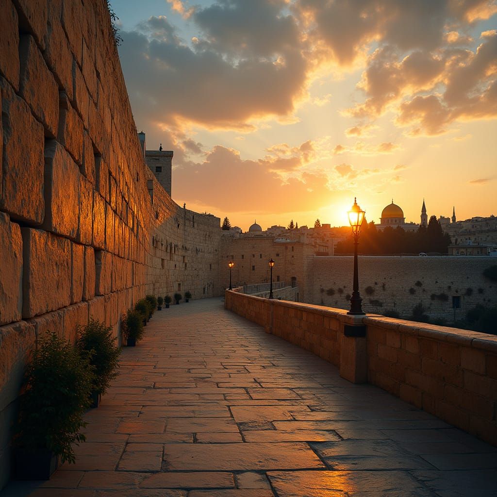 Western Wall at Sunset in Golden Light