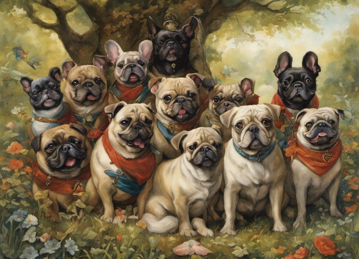 Frenchies, Pugs And Frugs - Ai Generated Artwork - Nightcafe Creator