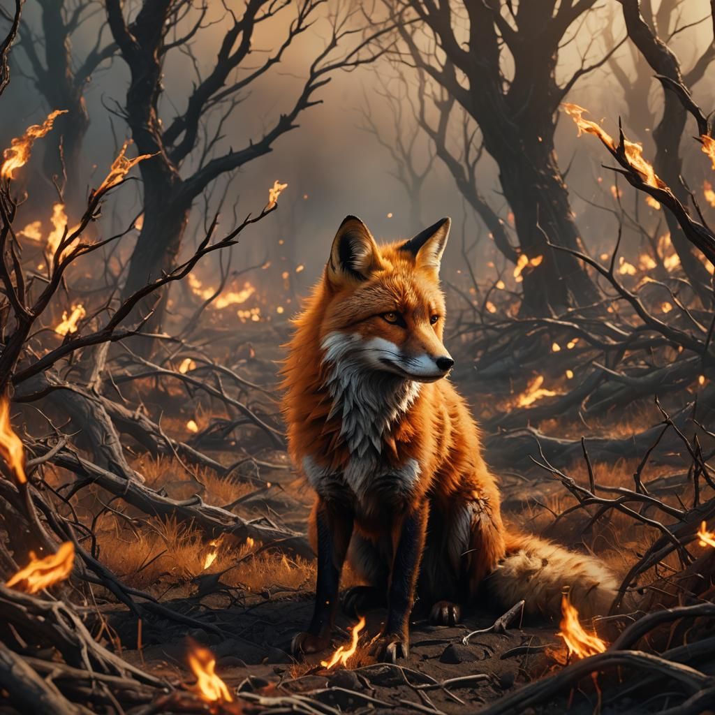 Fiery Fox Runs Through Thorny Field