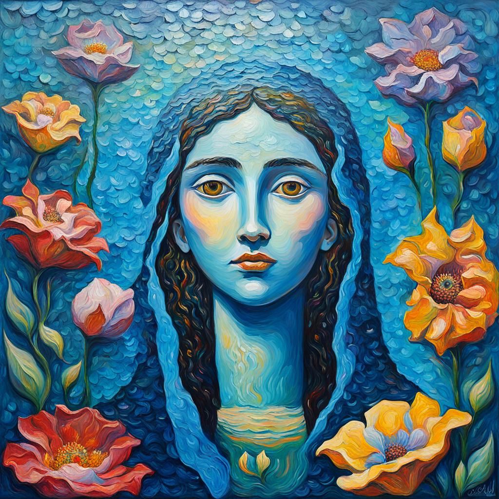 Grotto Oil Painting of Saint in Neo-Impressionist Style