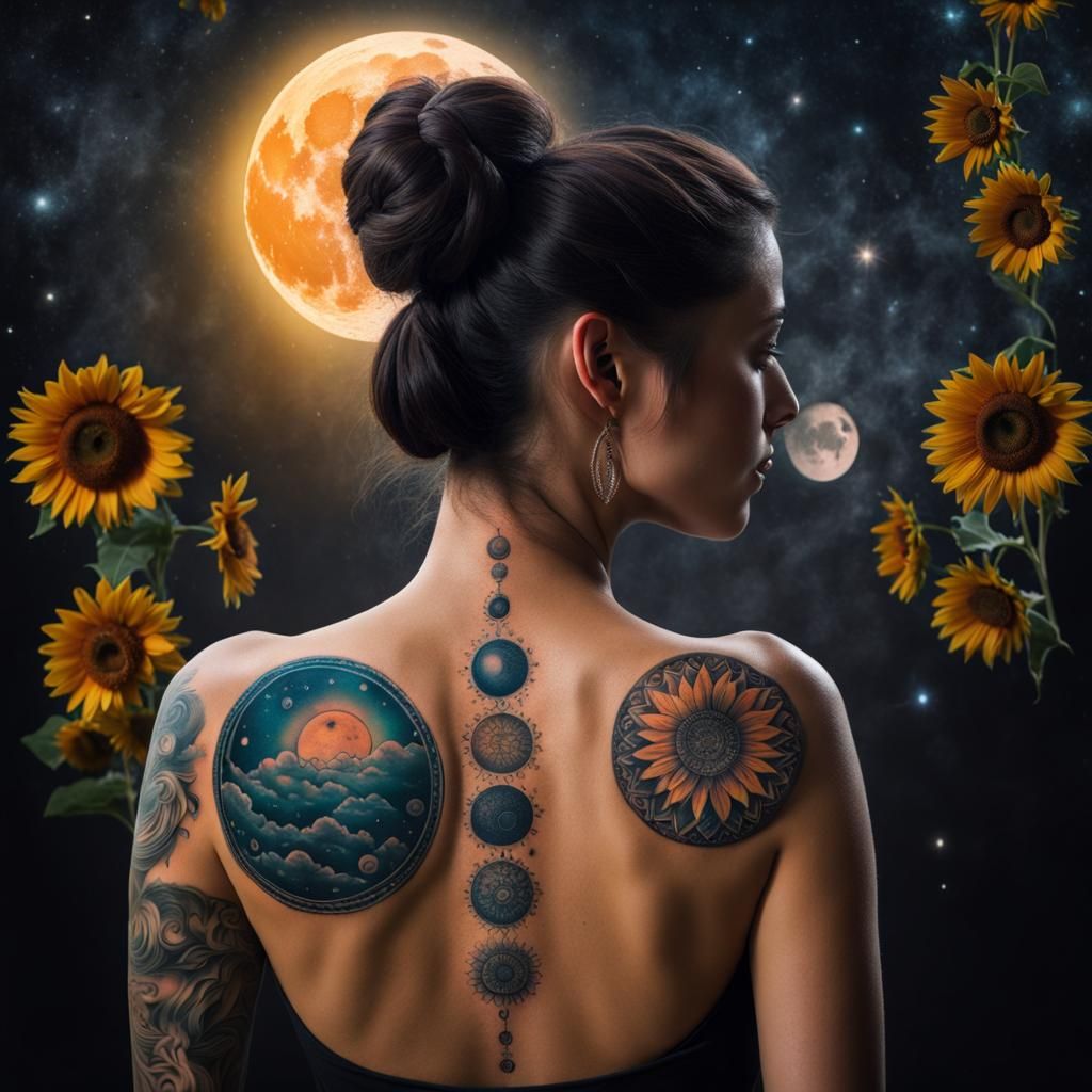 Sun Moon Back Tattoo – Tattoo for a week