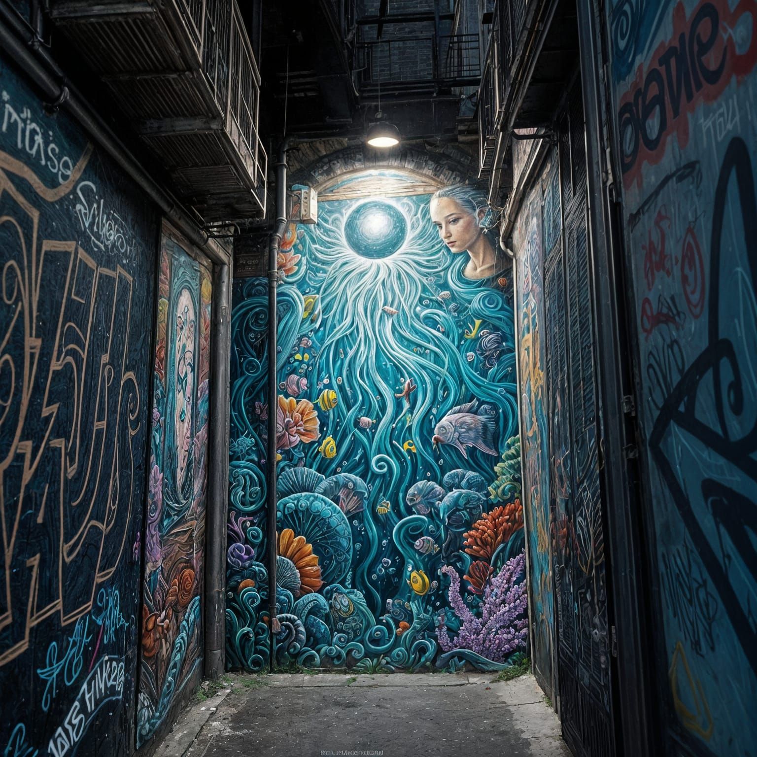 Street art in an alcove   by @Bex