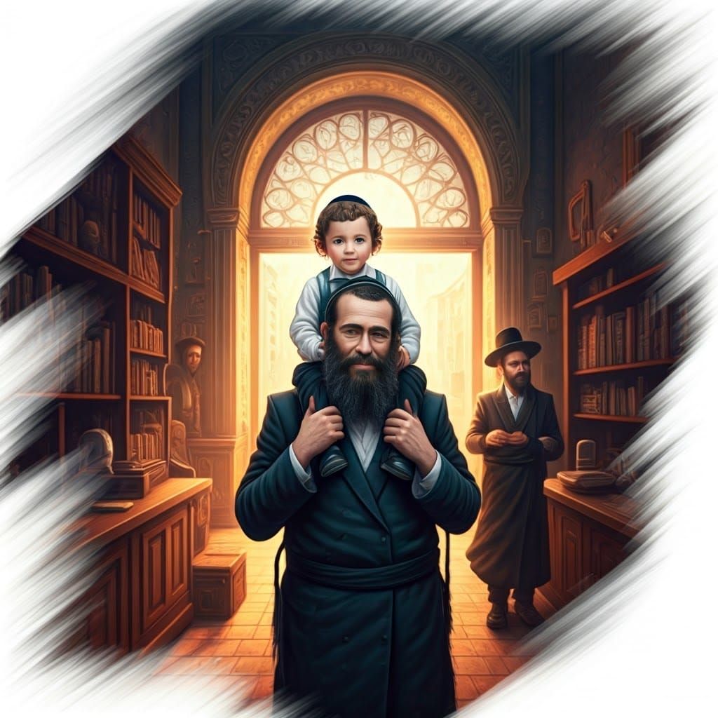 Hasidic Father and Child in Miron, Matte Painting
