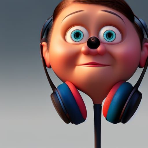 close up character wearing headphones, Pixar, Disney, concep...