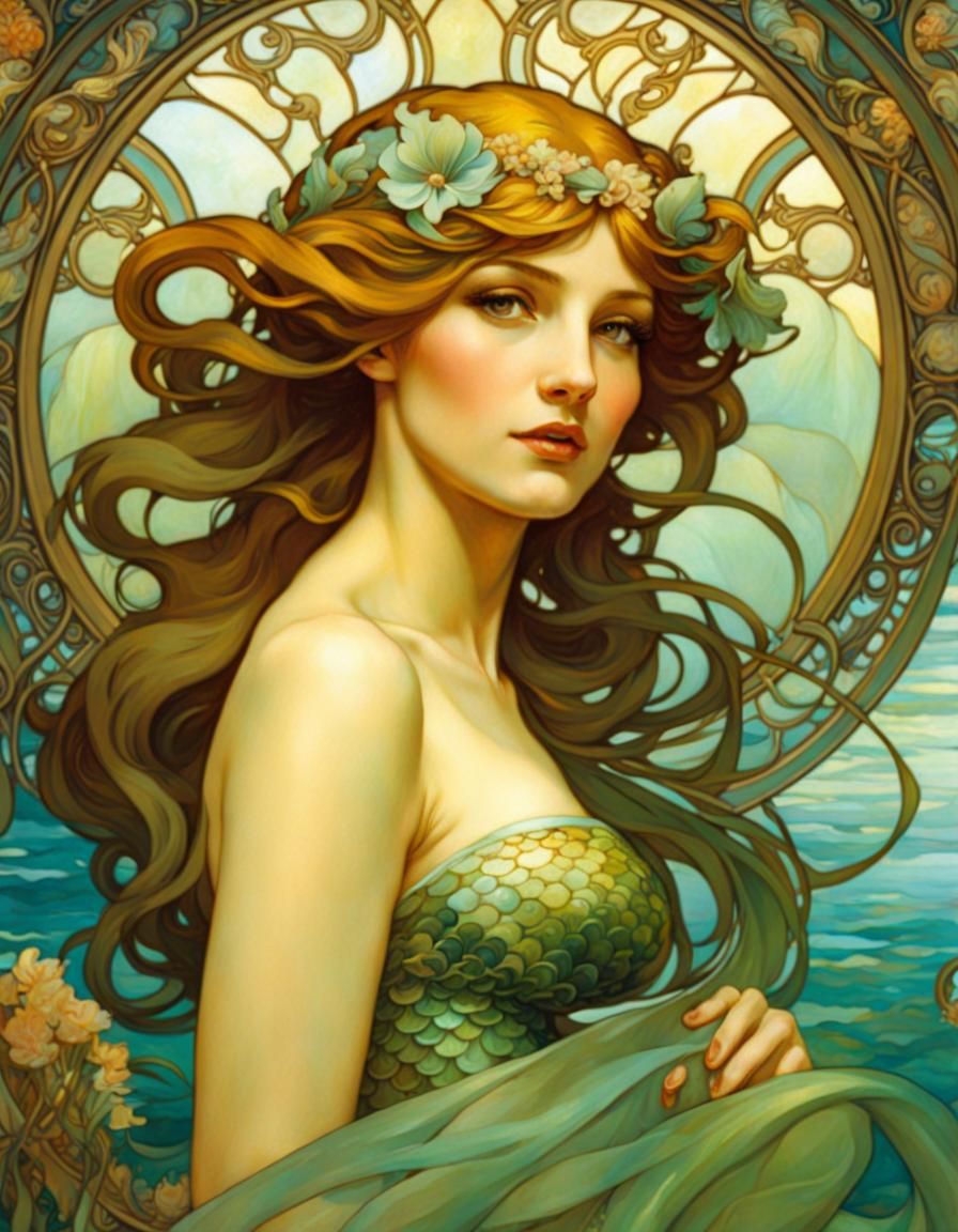 Shy mermaid  by @Robot Librarian