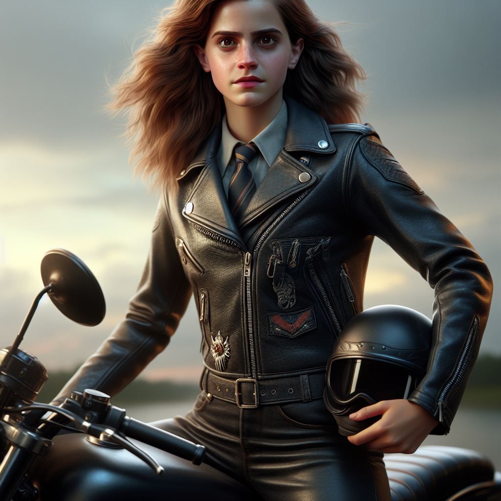 Emma Watson as Hermione Granger, biker girl in apocalyptic f...