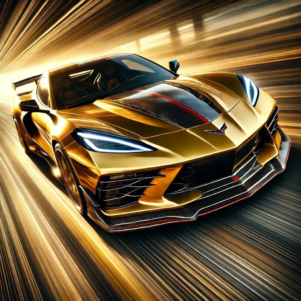 Golden Chevrolet Corvette Speeds Down The Highway | DALL-E 3...
