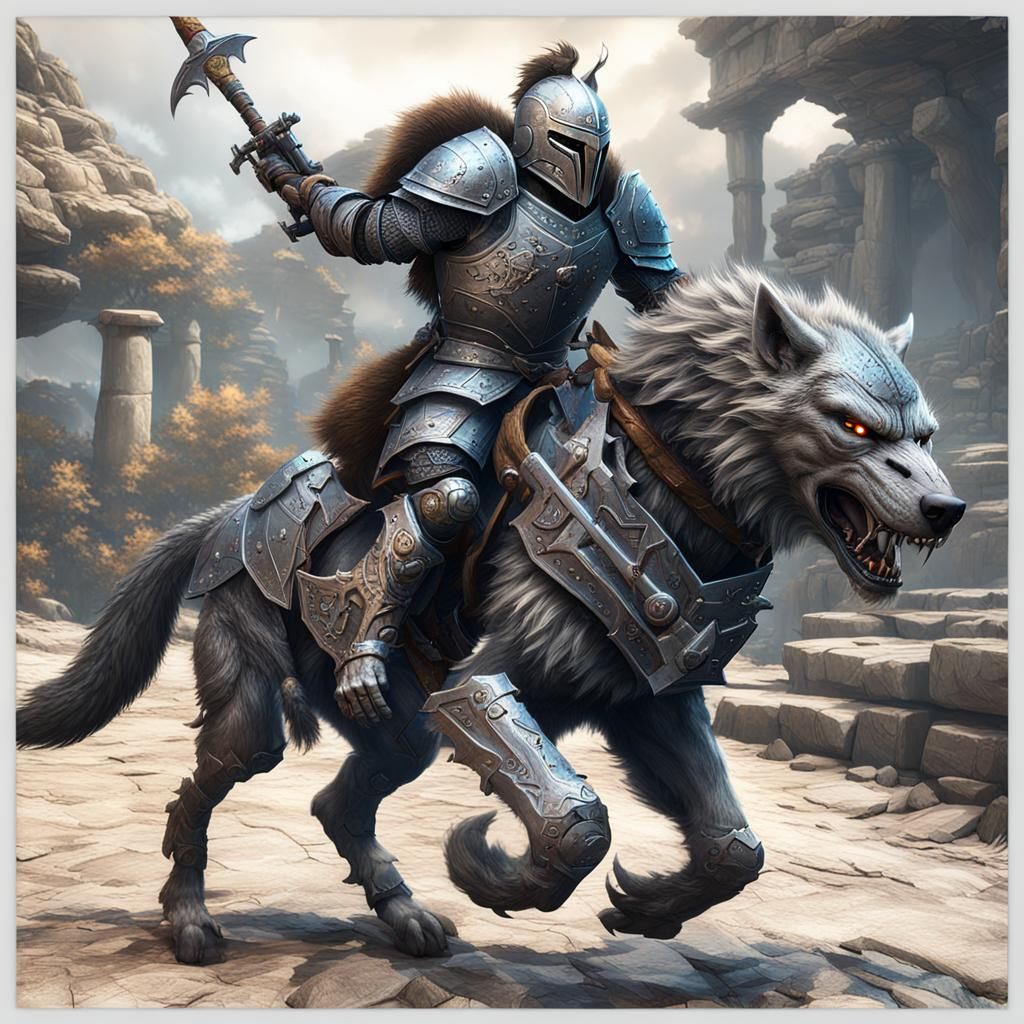A armored knight riding a werewolf into battle 3D Game Cinem...