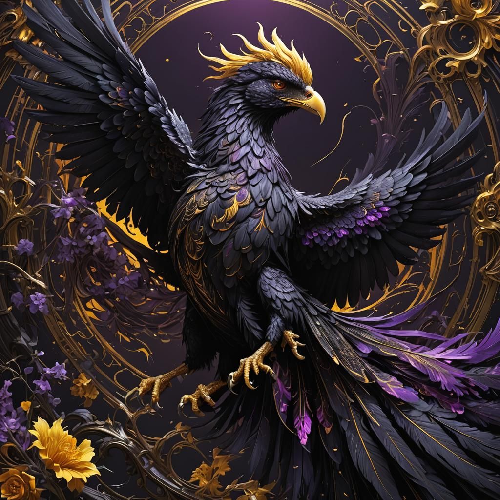 Black Phoenix with pitch black background