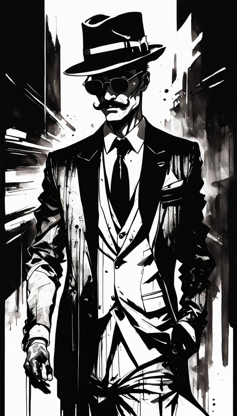 Inkpunk Portrait of Man in Fedora with Mustache