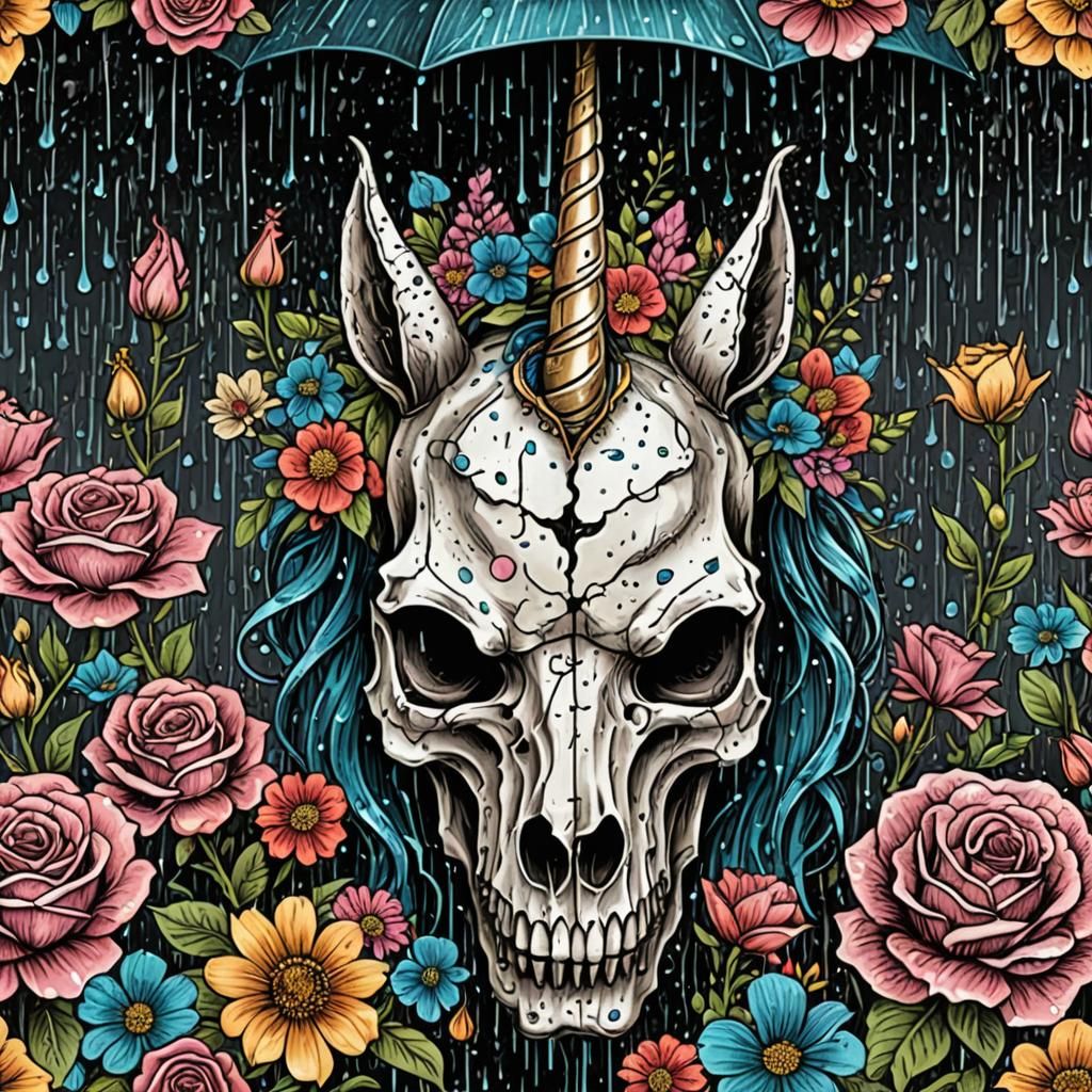 Unicorn Skull & Flowers | Drawing popular