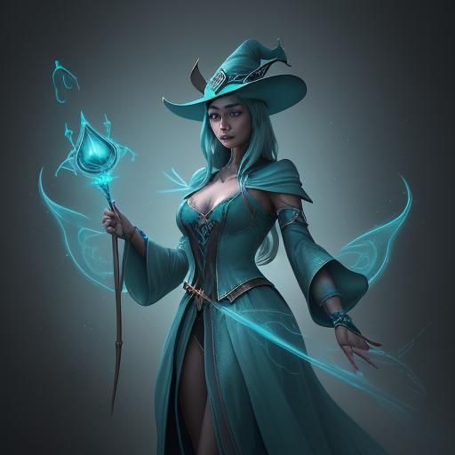 a magical sorceress with my turqoise staff with a very point...