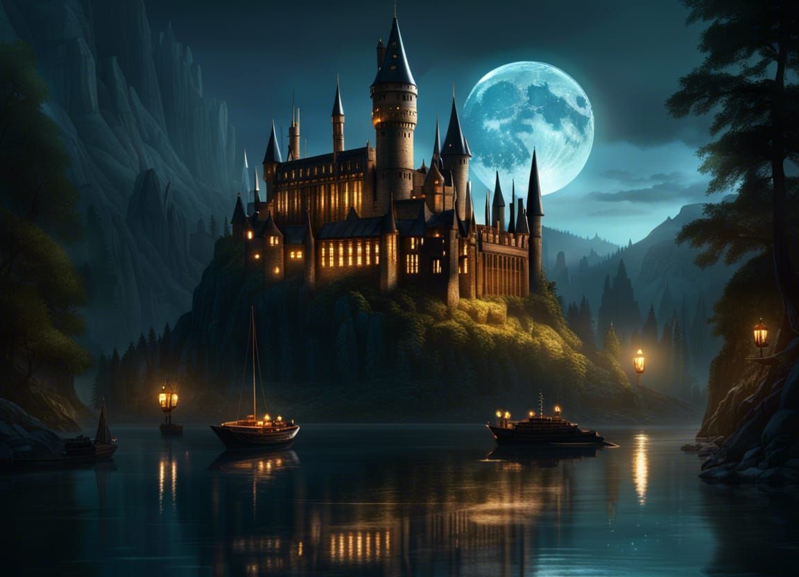 Hogwarts at night - AI Generated Artwork - NightCafe Creator