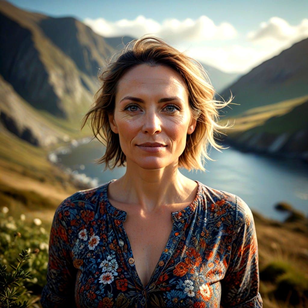 Confident Lady in Hyperrealistic Portrait, Beautiful Landsca...