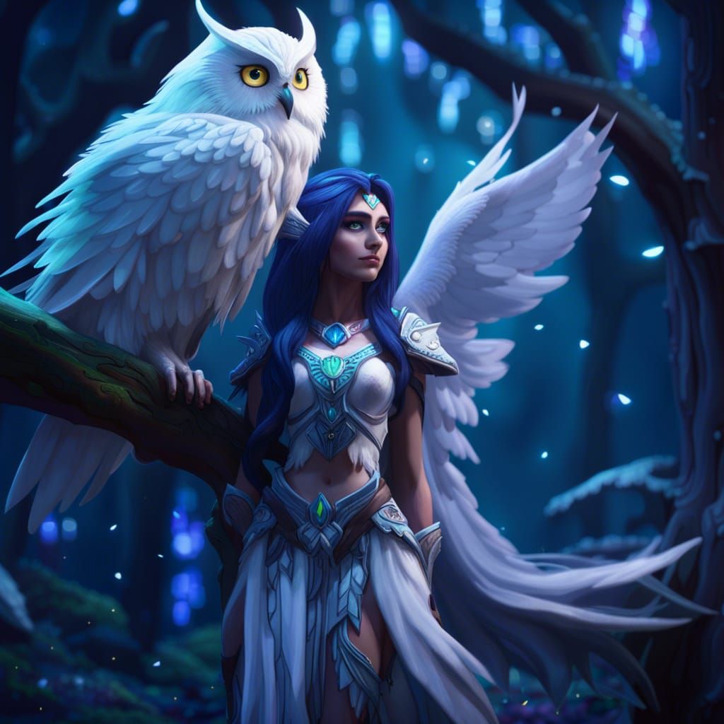 tyrande-wisperwind-night-elf-and-snowy-spirit-owl-dori-thur-moonlight