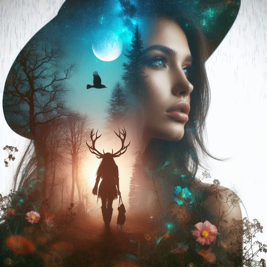 double exposure beautiful fantasy DALL-E 3 portrait landscap...