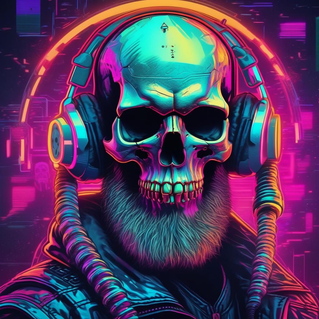 a skull with a cyberpunk metal beard - AI Generated Artwork - NightCafe ...