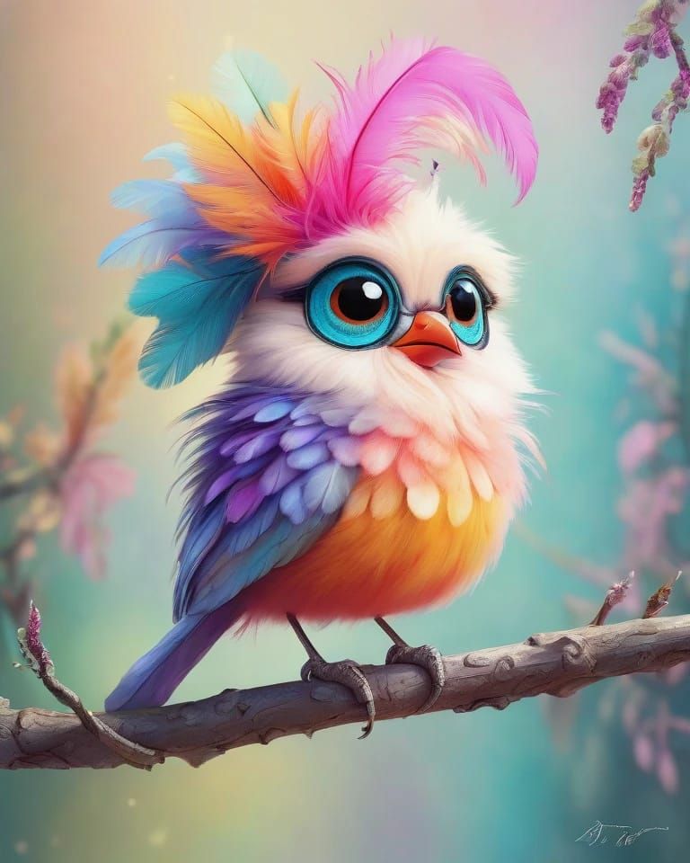 Vibrant pom-pom bird