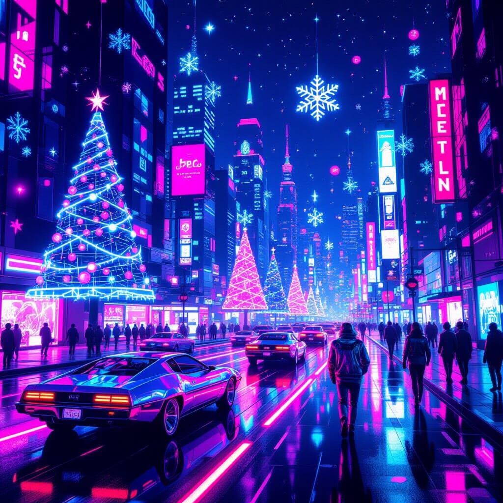 A neon-soaked cityscape at night, glowing in vibrant pinks, purples, and electric blues, adorned with ...  by @doljeonggie04