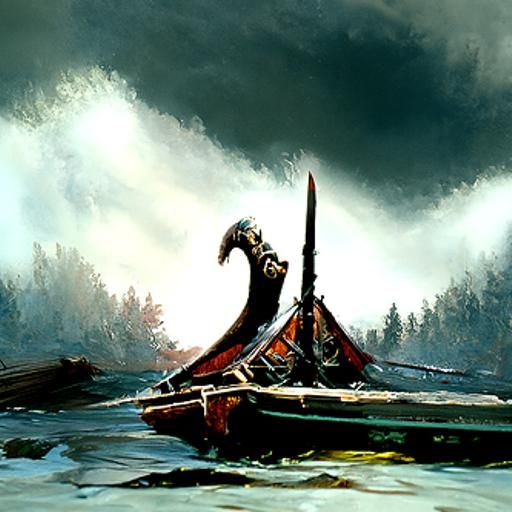 drakar viking boat sharp, sinister by Greg Rutkowski and pet...