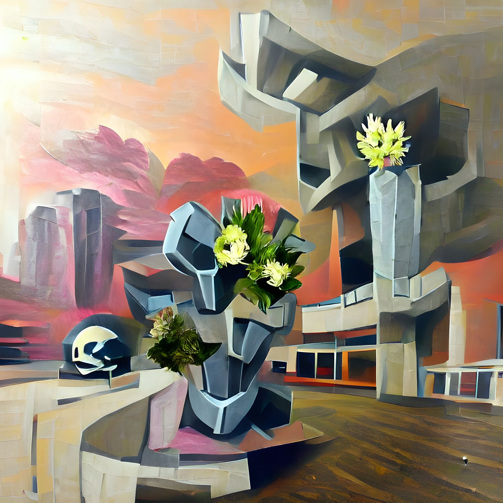 Brutalism: flower arrangement; oil on canvas
