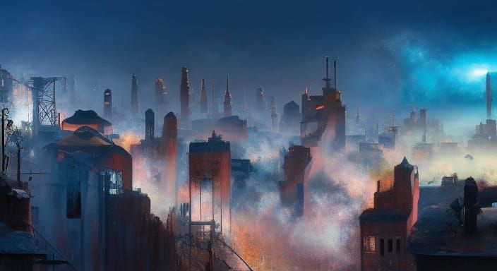 Modern Rome; An ornate industrial city, tall arches, victori...