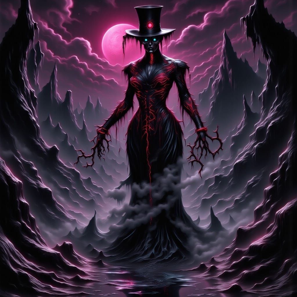 Shadowy Figure Emerges from Melting Landscape in Dark Fantas...