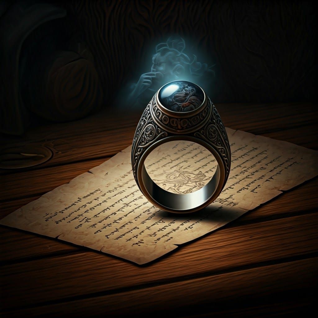 on a dark oak mahogany table there is a light piece of parchment with