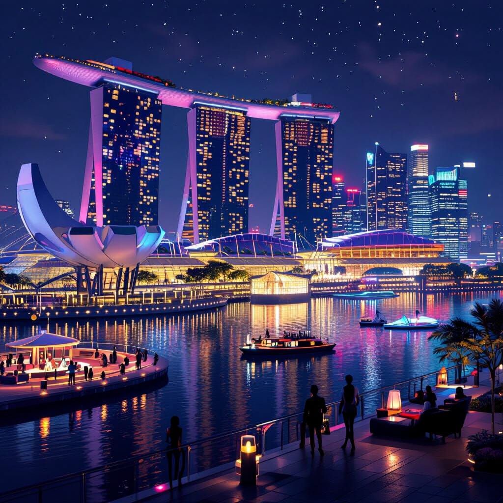 Singapore's Marina Bay Sands in Cyberpunk Style
