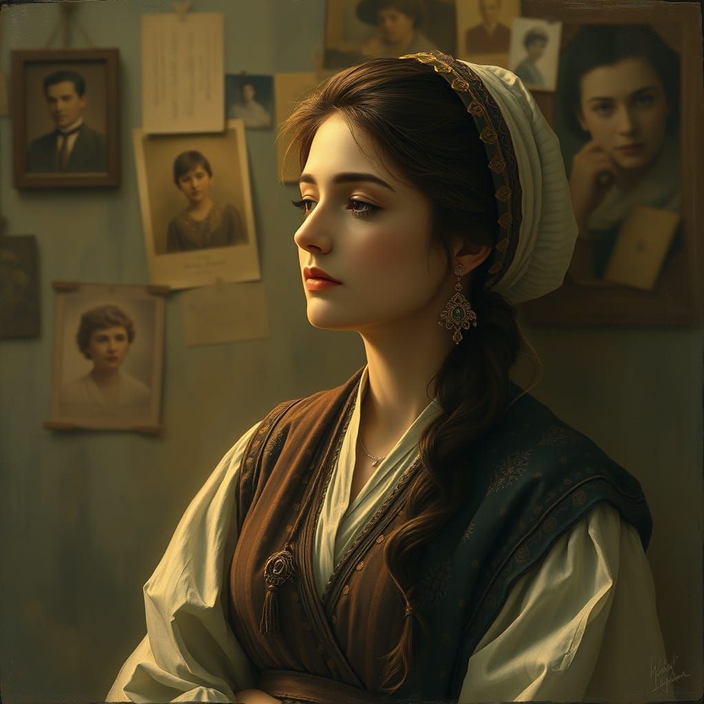 A Nostalgic Woman Lost in Thought Amidst Memories