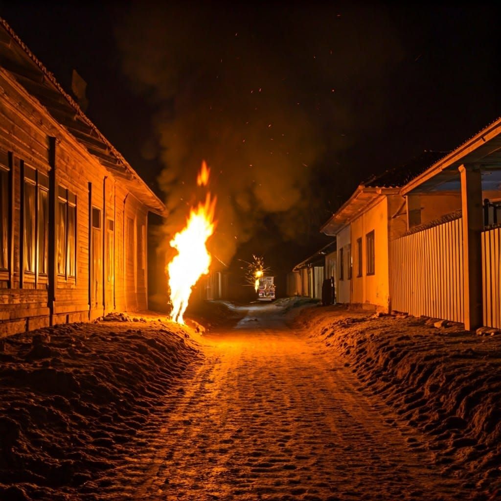 Flames Dance Through Village Streets in a Fiery Display