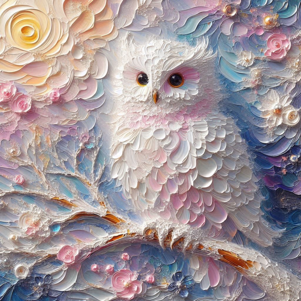 Textured Impasto painting of an owl