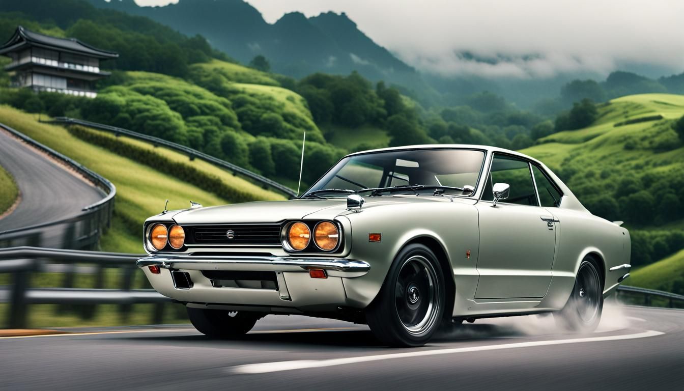 Nissan Skyline 2000GT-R gracefully navigating the winding ro...