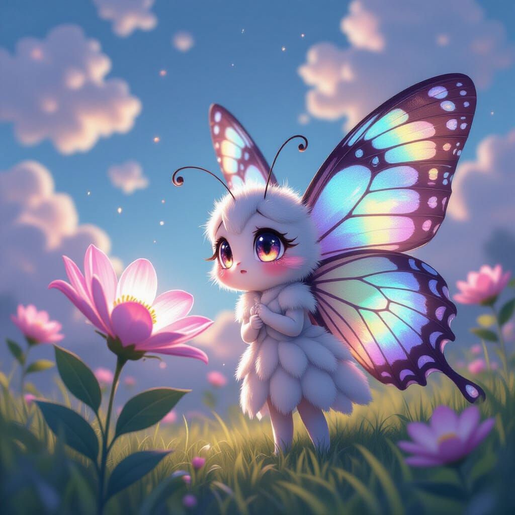 Anime Butterfly with Holographic Wings and Bioluminescent Cl...