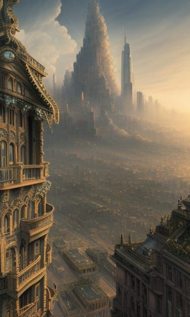 Skyscraper, art nouveau rococo architecture, 8k resolution concept art Epic cinematic brilliant stunning intricate metic...