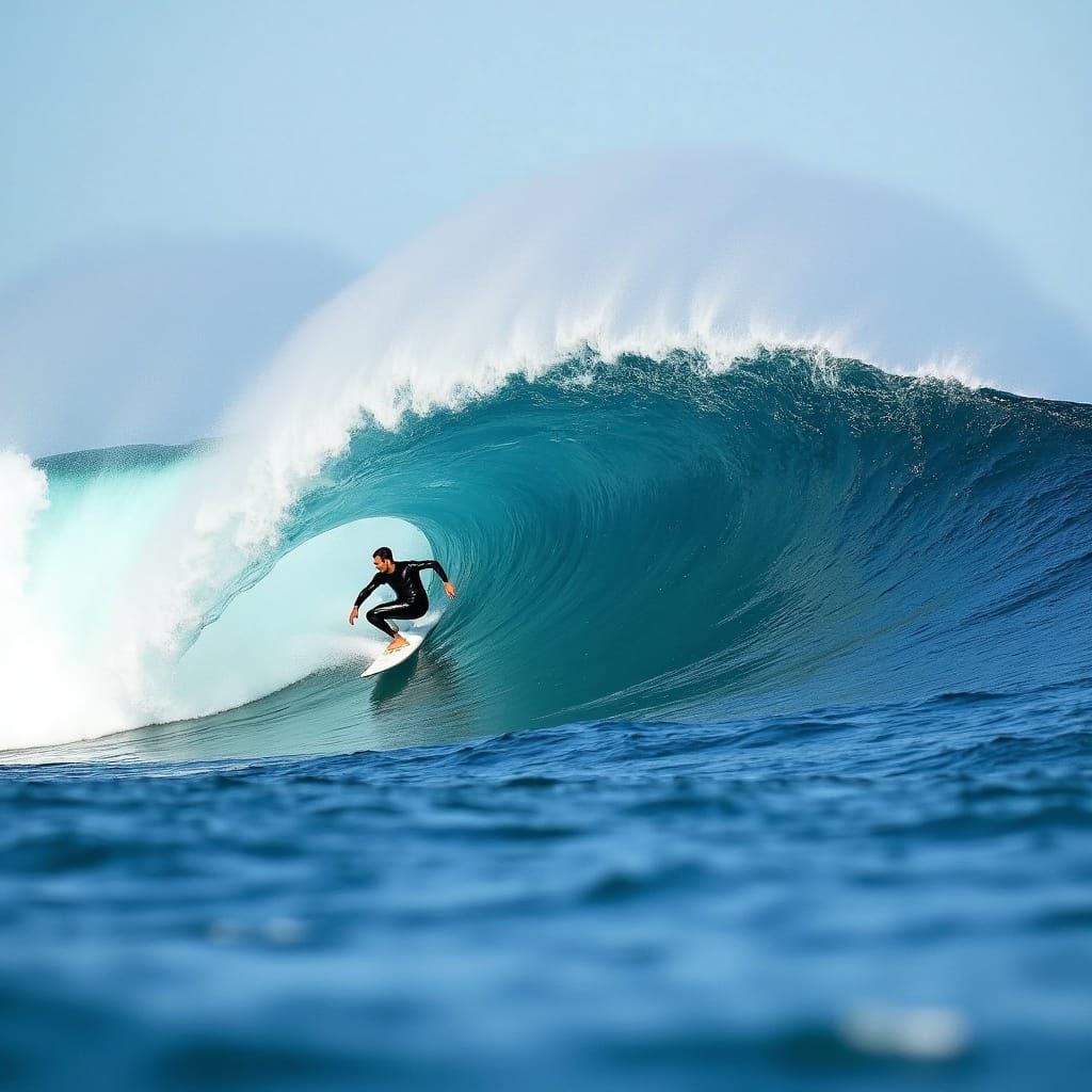 Surfers surfing giant waves