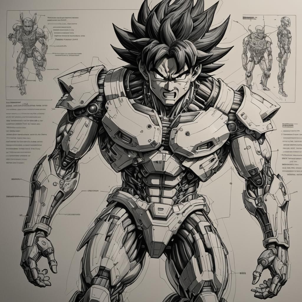 A biologycal anatomy sketch of a Goku-terminator-cyborg by natgeo, ink ...