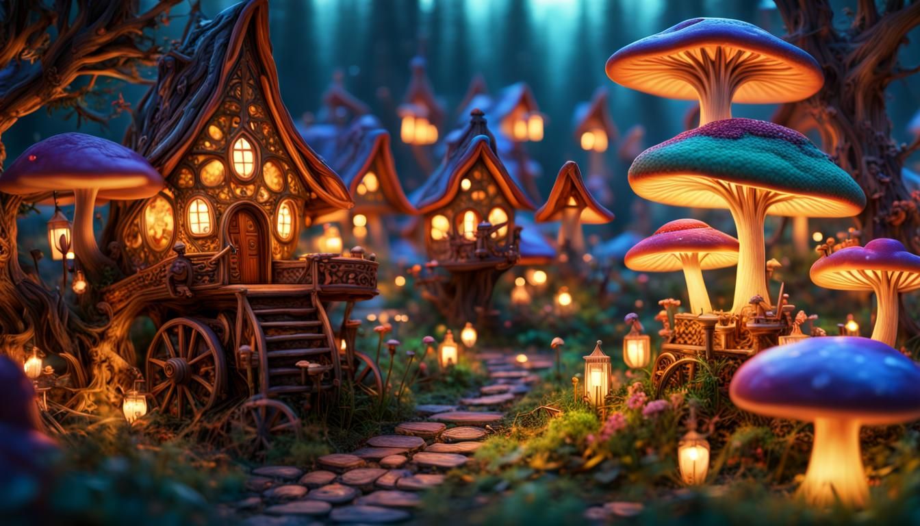 Right outside their house, hidden between the mushrooms was another world...  by @Funverhau