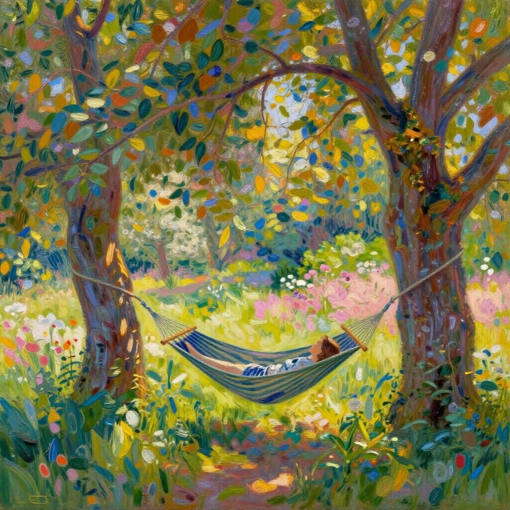 Relaxing Hammock Scene in Impressionistic Landscape